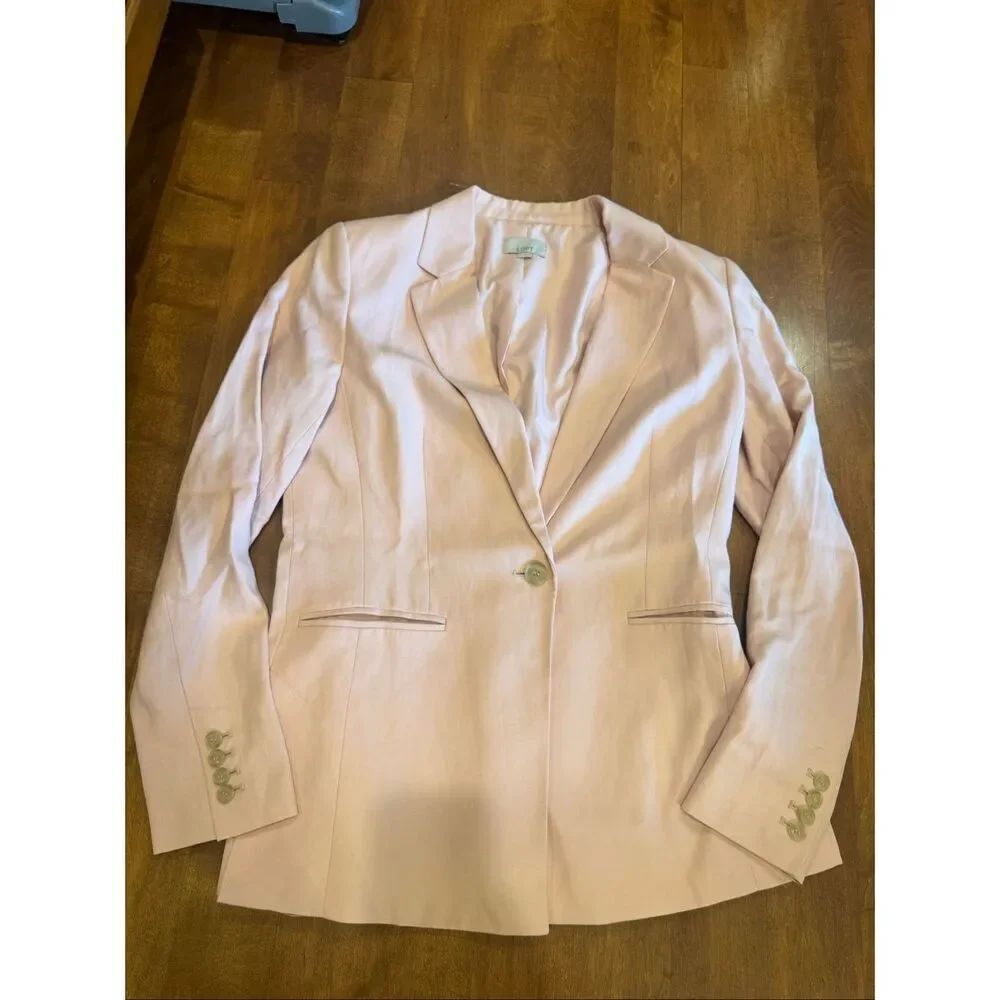 LOFT Blush Pink Blazer Size 8 Linen Blend Tailored Single Button Career Work Jac